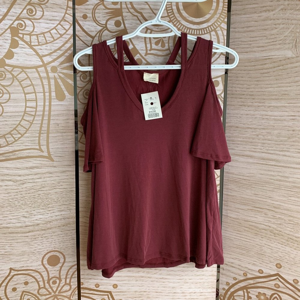maroon cold shoulder top NWT